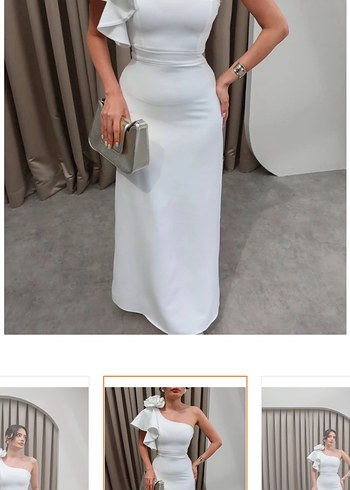 Beyaz Drapeli Straplez Uzun Elbise - Görsel 3