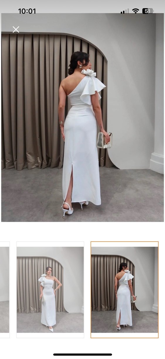 Beyaz Drapeli Straplez Uzun Elbise - Görsel 5