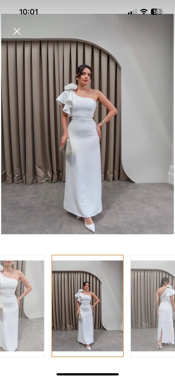 Beyaz Drapeli Straplez Uzun Elbise - Görsel 4