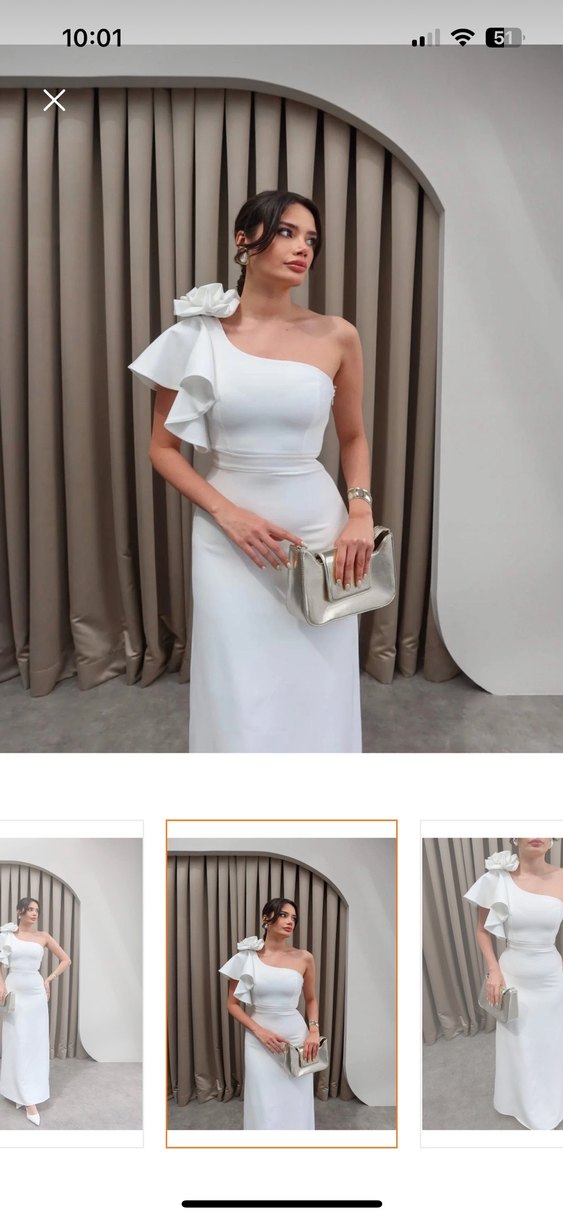 Beyaz Drapeli Straplez Uzun Elbise - Görsel 2