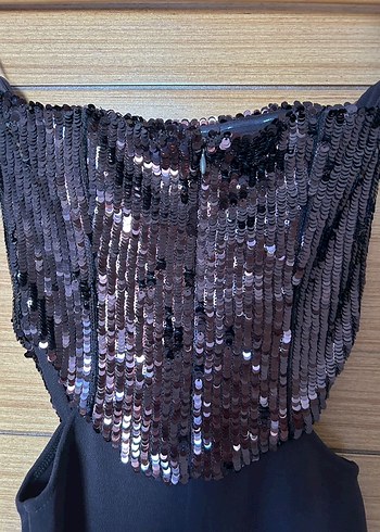 Zara straplez pullu payetli midi abiye elbise - Görsel 6