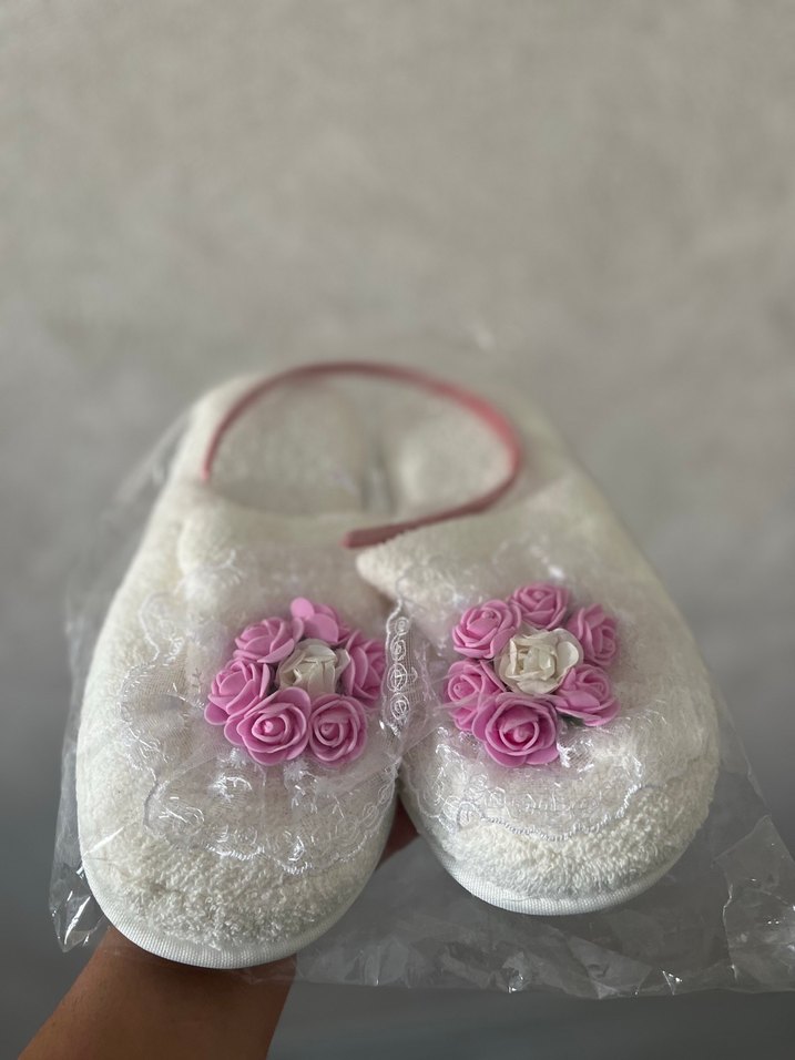 Dantel Detaylı Beyaz lohusa Terliği - Görsel 3