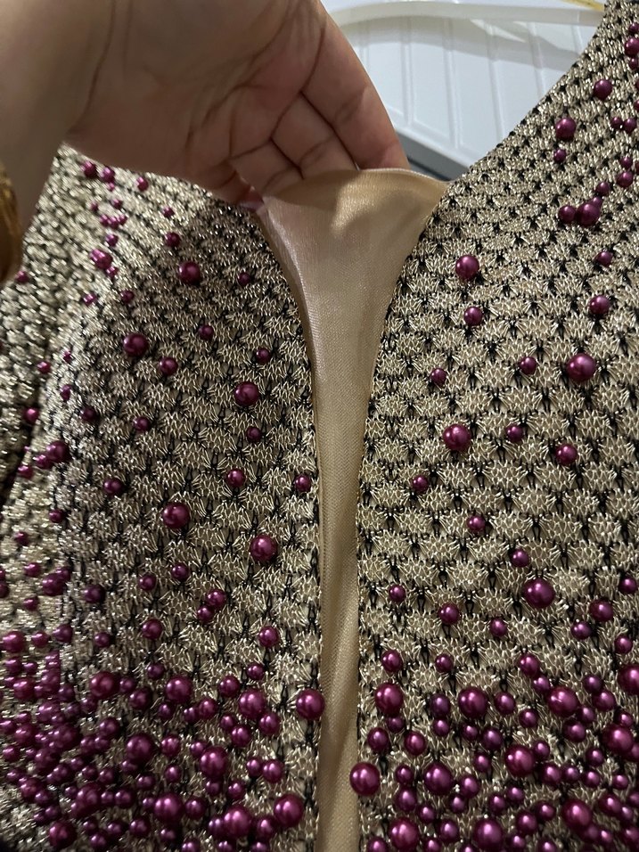 Mor Uzun Kollu İşlemeli Kadın Abiye Elbise - Görsel 4