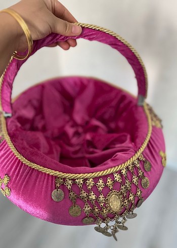 Pembe Parlak Süslemeli Sepet kına sepeti - Görsel 8