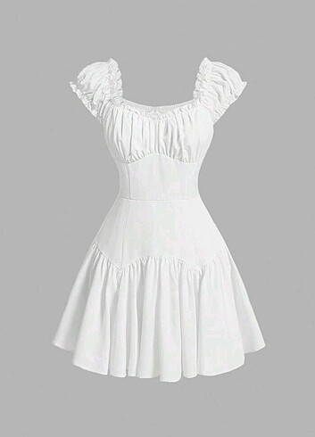 Solid Color Pleated Chest Detail Dress, Düz Renk Büzgülü Göğüs D