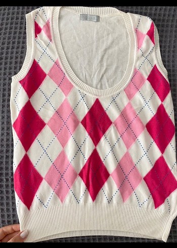 Pembe Argyle Desenli V Yaka Süveter - Görsel 2