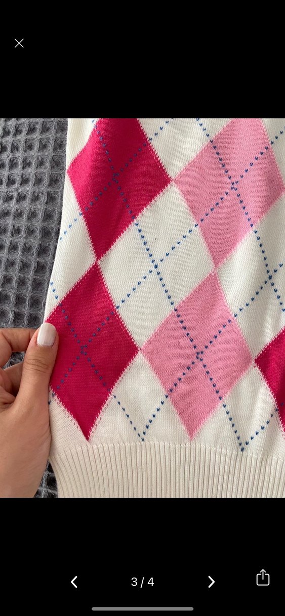 Pembe Argyle Desenli V Yaka Süveter - Görsel 4