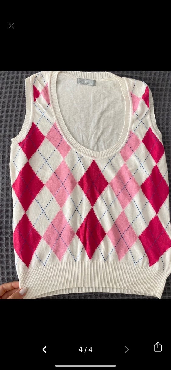 Pembe Argyle Desenli V Yaka Süveter - Görsel 2