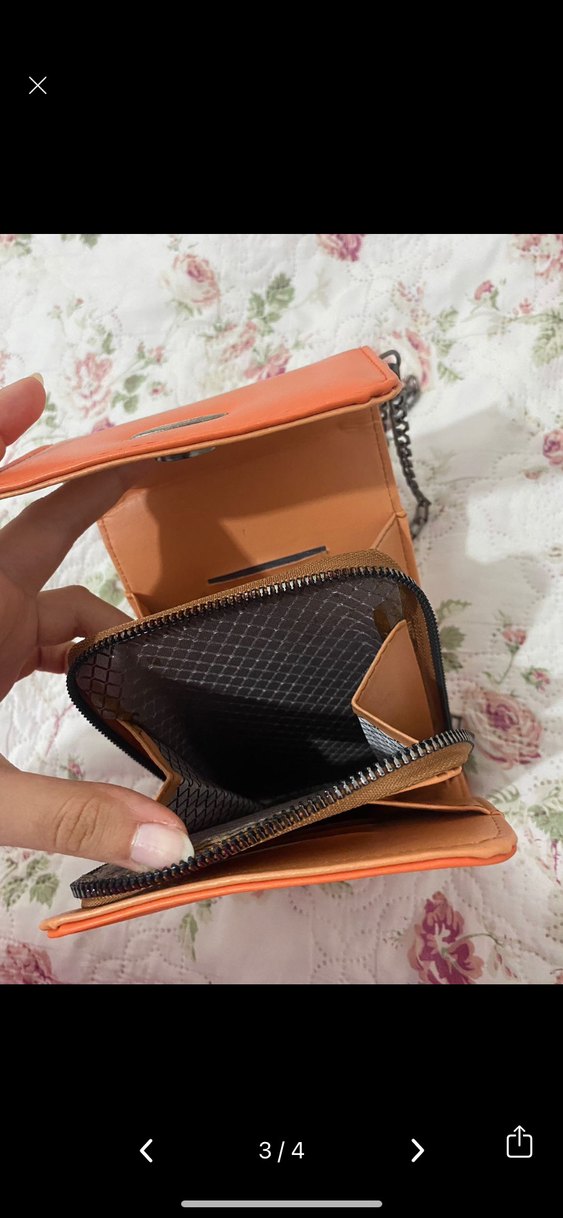 Turuncu Zincir Detaylı Deri Kadın Çapraz Çanta - Görsel 3