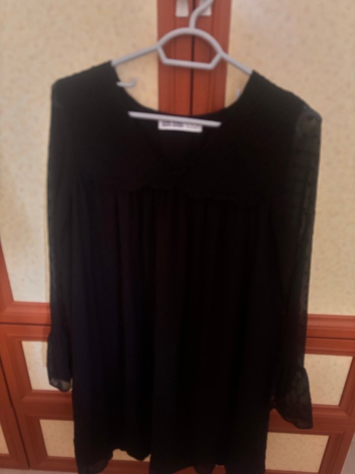 Drapeli Siyah Uzun Kollu Hamile Tunik - Görsel 3