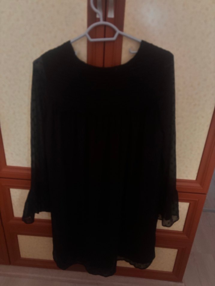 Drapeli Siyah Uzun Kollu Hamile Tunik - Görsel 2