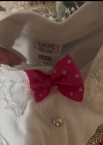 Dantel Detaylı Beyaz Nakışlı Bebek Kıyafet Seti - Görsel 2