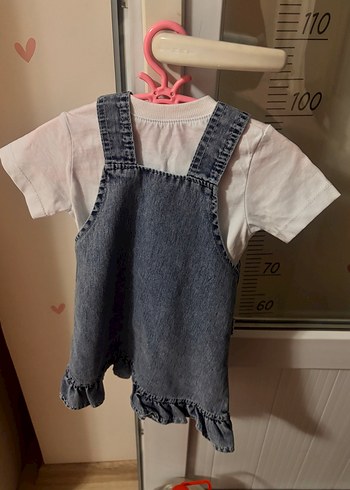 18-24 Ay Beden mavi Renk LisaLoom Kız Çocuk Ayıcık Detaylı Denim Elbise