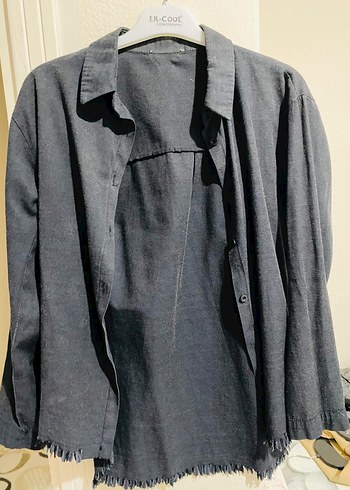 Zara Gri Kadın Keten Gömlek Düğmeli