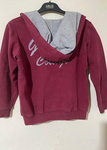Bordo Fermuarlı Erkek Sweatshirt Kapüşonlu - Görsel 2