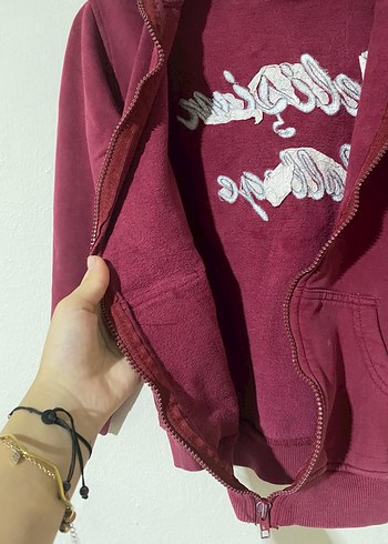 Bordo Fermuarlı Erkek Sweatshirt Kapüşonlu - Görsel 3