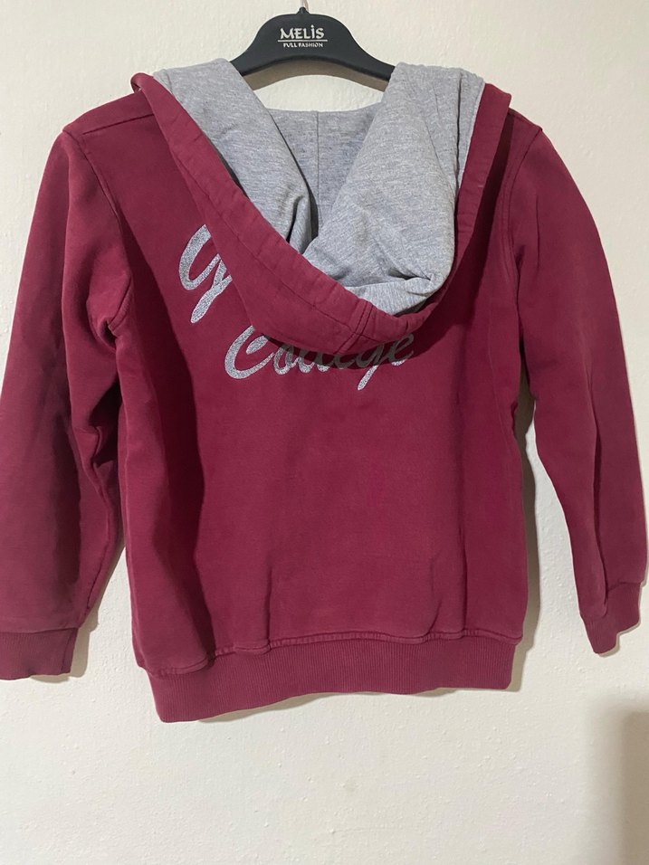 Bordo Fermuarlı Erkek Sweatshirt Kapüşonlu - Görsel 2