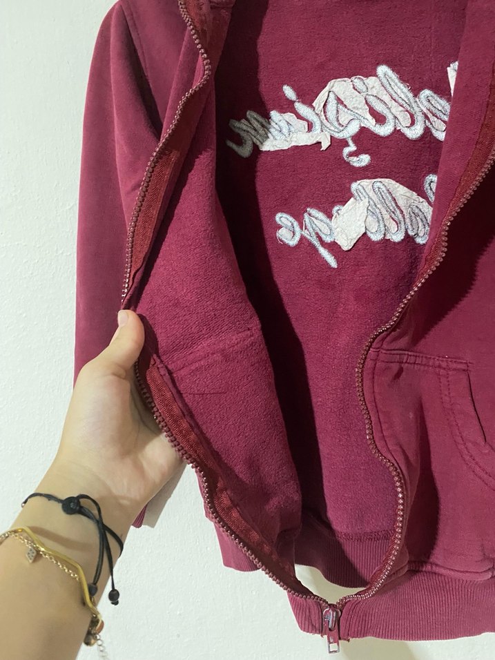 Bordo Fermuarlı Erkek Sweatshirt Kapüşonlu - Görsel 3