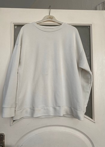 Kadın Beyaz Pamuklu Salaş Sweatshirt - Görsel 2