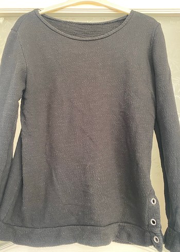 Düğmeli Siyah Kadın Keten Kazak - Görsel 2