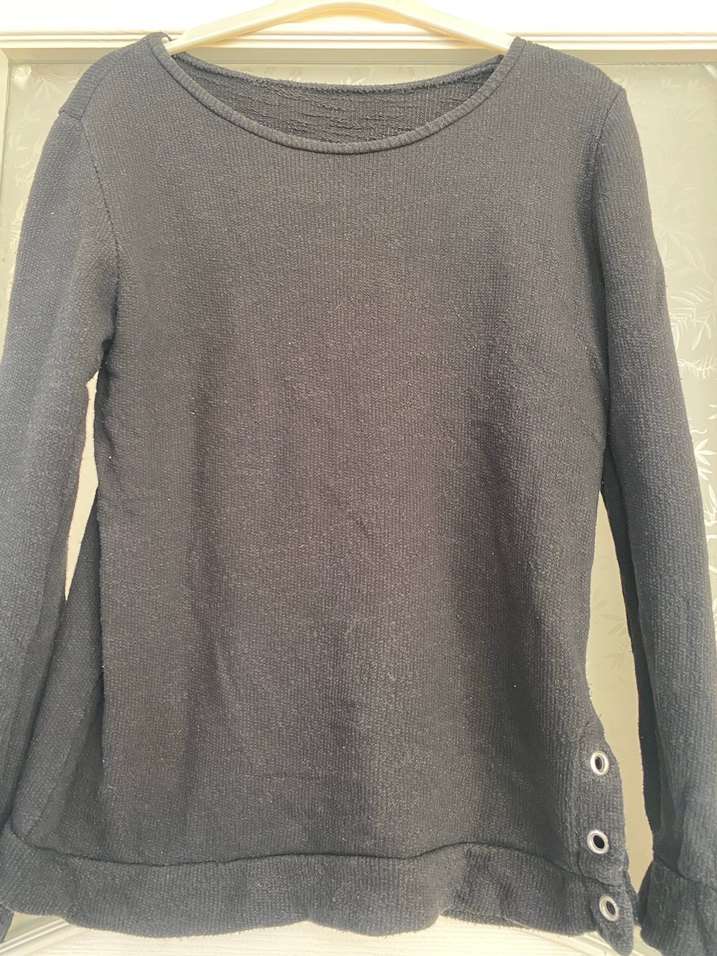 Düğmeli Siyah Kadın Keten Kazak - Görsel 2