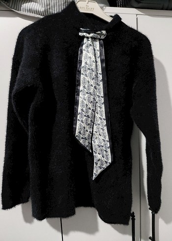 Fularlı Rahat Örgü Kadın Kazak - Görsel 4