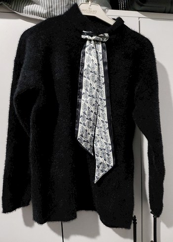 Fularlı Rahat Örgü Kadın Kazak - Görsel 3