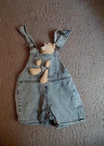 Kızlar için Gri Kot Salopet - Görsel 2