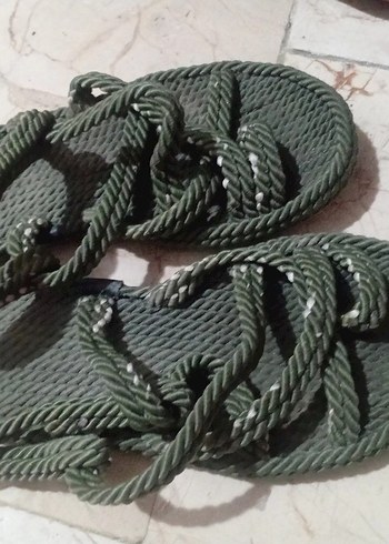 Yeşil Örgü Dolgu Topuklu Sandalet