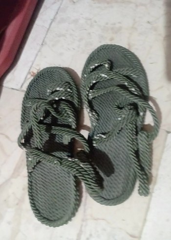 38 Beden Yeşil Örgü Dolgu Topuklu Sandalet