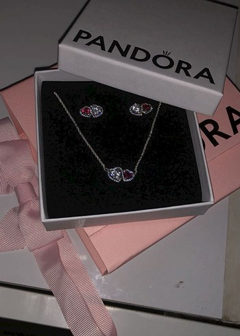 Pandora Mini kalpli Kolye ve Küpe Seti