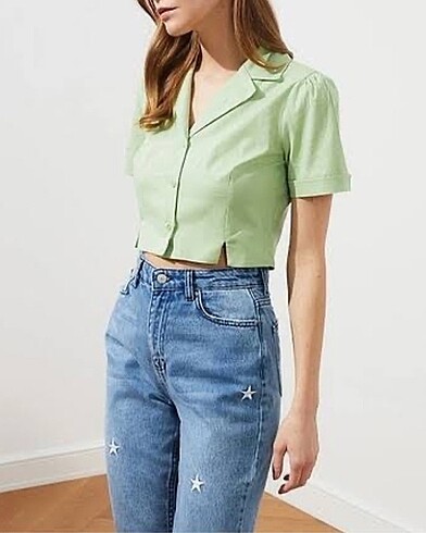 Trendyol Milla Yeşil Crop gömlek