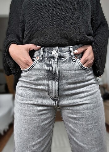 40 Beden gri Renk Zar@ Bol Paça Wide Leg Jean