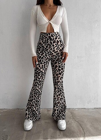 Zara Leopar İspanyol paça tayt pantolon