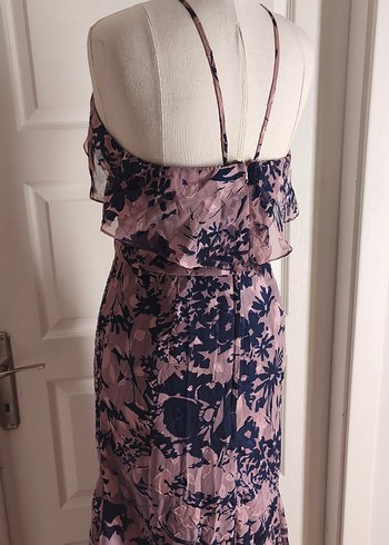 Pembe Desenli Uzun Drapeli Kadın Elbise - Görsel 5