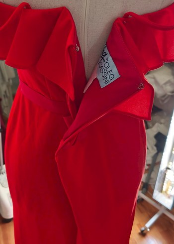 Kırmızı Drapeli Uzun Askılı Abiye Elbise - Görsel 7