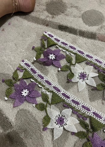 Dantel Detaylı Mor Örgü Bohem Kadın havlu kenarı
