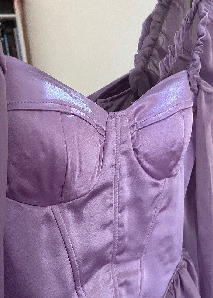 LİLA KORSELİ KISA ELBİSE - Görsel 3