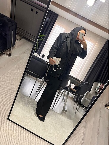 xl Beden siyah Renk Taşlı blazer takım