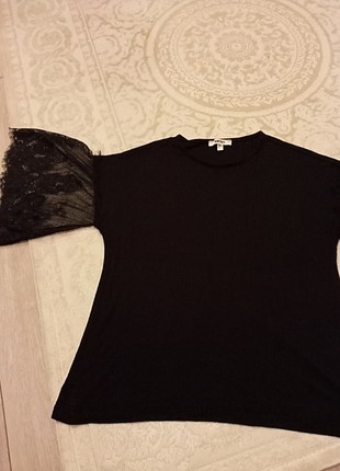 l Beden siyah Renk Koton kol detaylı t-shirt 