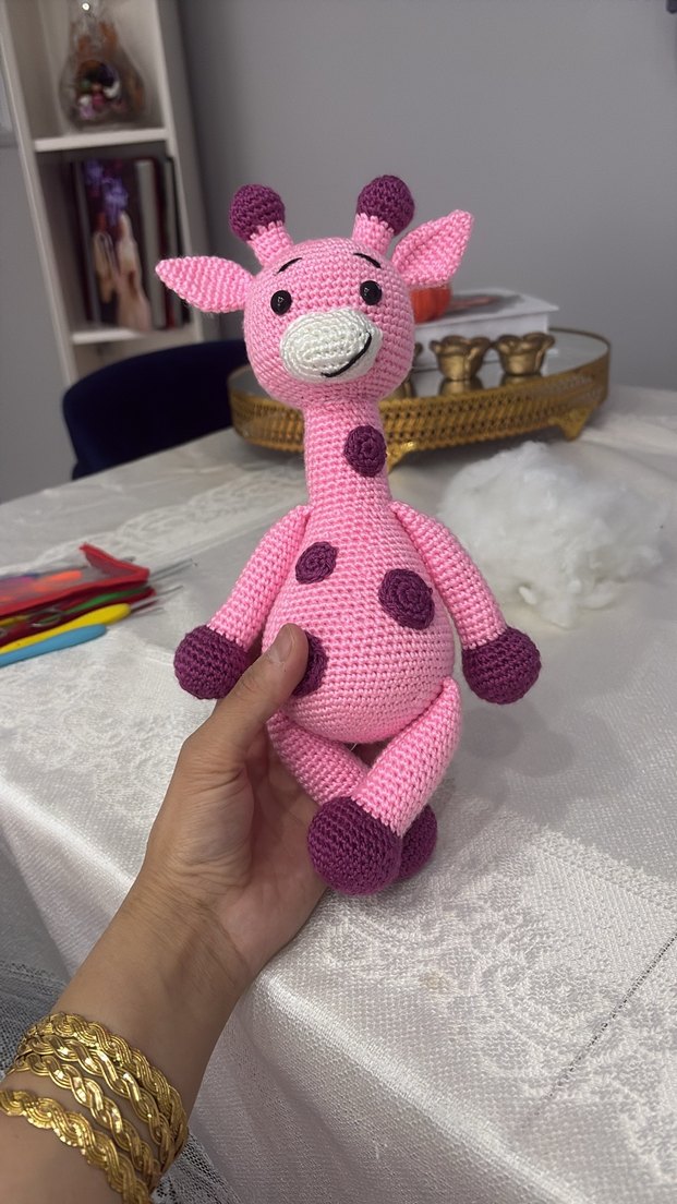 Pembe Örgü Zürafa Peluş Oyuncak - Görsel 3