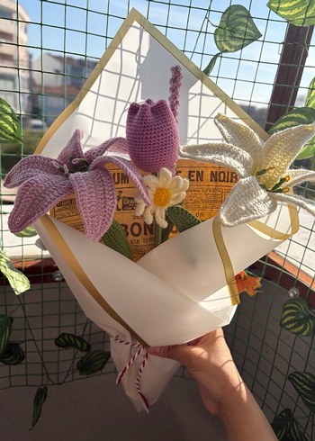 El Yapımı Bohem Örgü Çiçek Buketi - Görsel 2