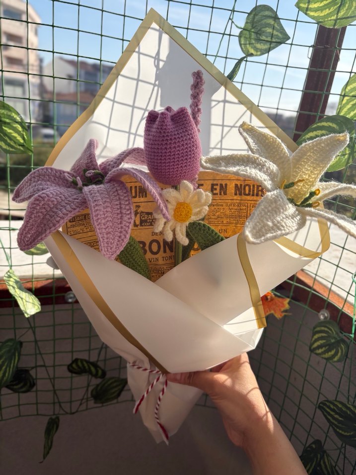 El Yapımı Bohem Örgü Çiçek Buketi - Görsel 2