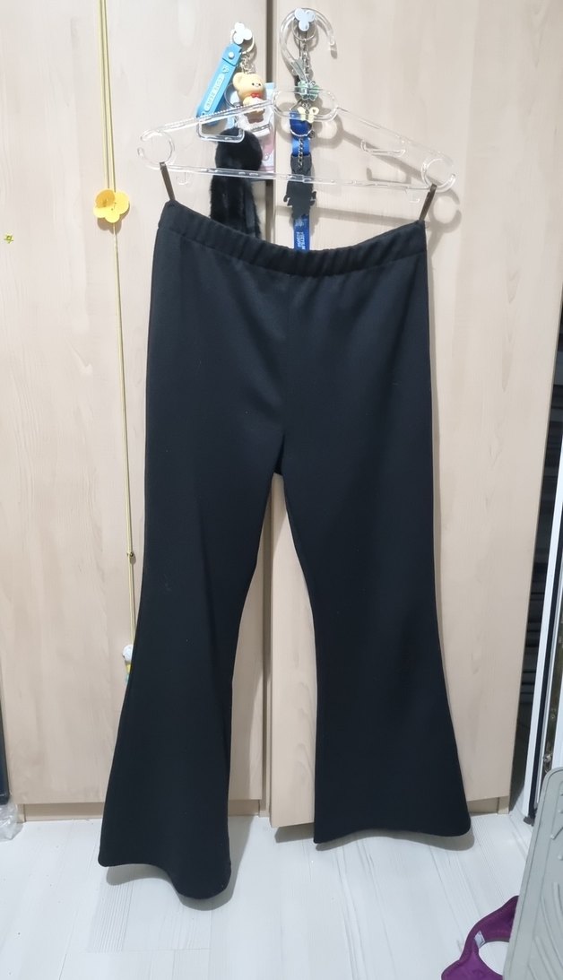 Kadın siyah Midi İspanyol Paça Kemerli Pantolon - Görsel 2