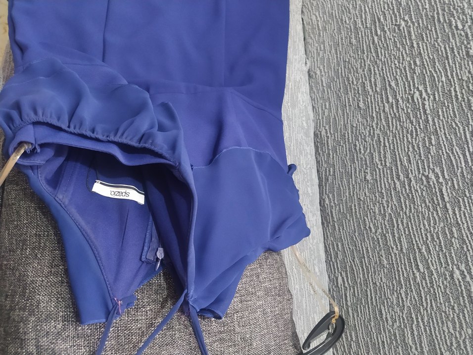 Lacivert Drapeli Uzun V Yaka Elbise - Görsel 5