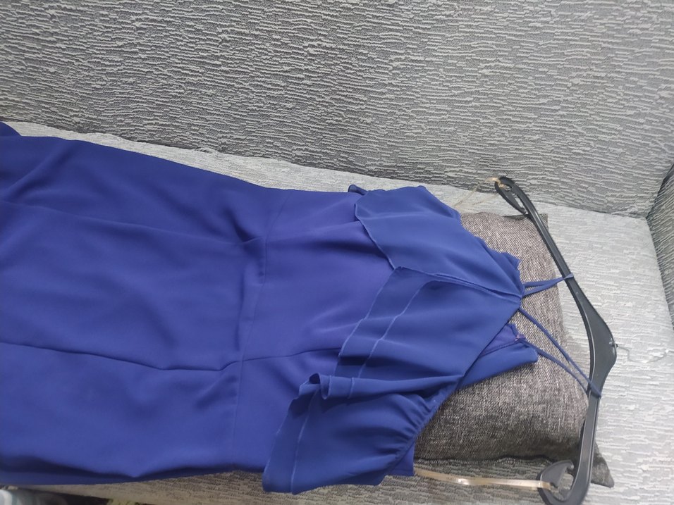 Lacivert Drapeli Uzun V Yaka Elbise - Görsel 4