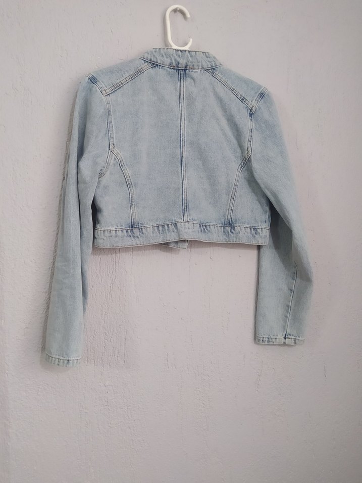 Düğmeli Mavi Kadın Crop Denim Ceket - Görsel 2