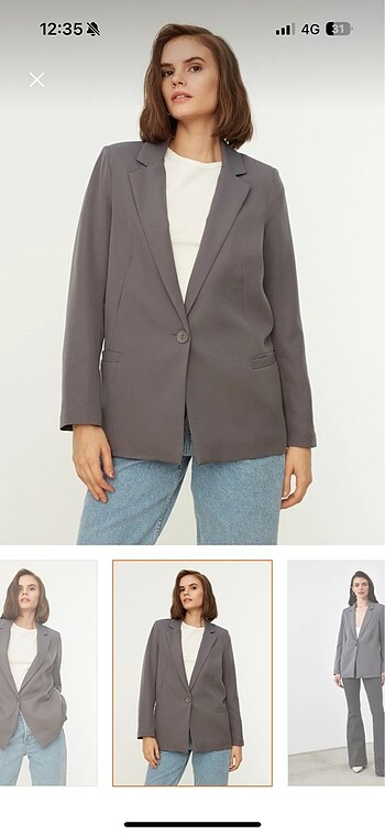 Trendyolmilla gri astar detaylı blazer ceket