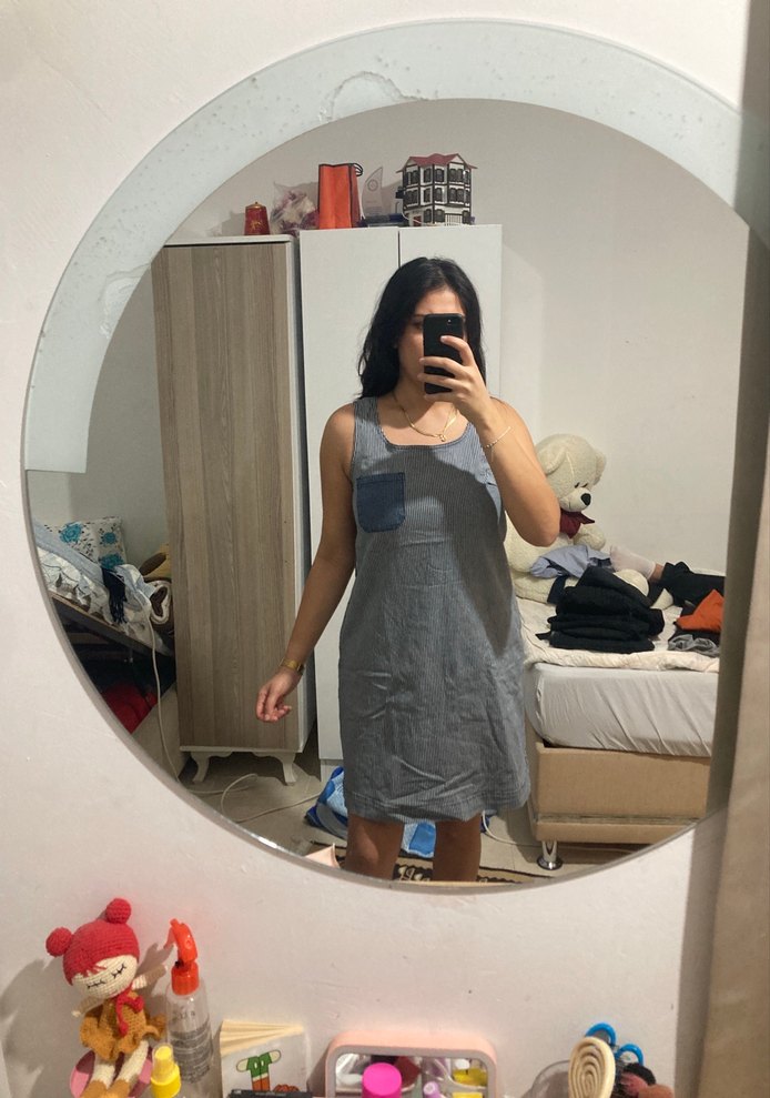 Gri Kot Midi Elbise - Görsel 2