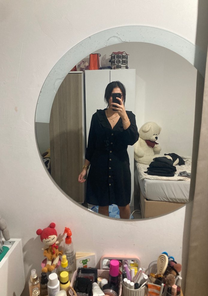 Düğmeli Siyah Midi Elbise - Görsel 2